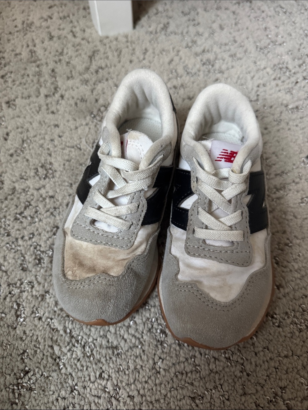 New Balance Kids Gray, Black, White and Tan Sneakers
